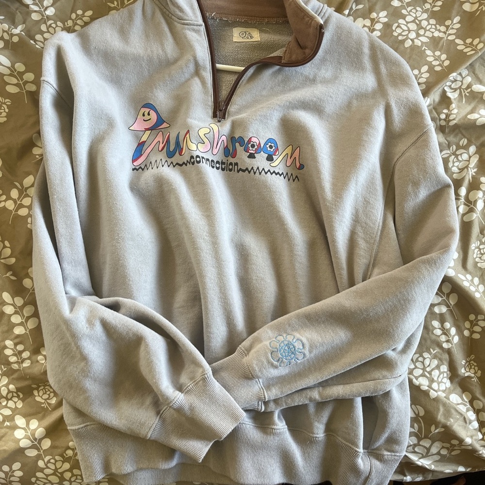 Grey oversized  zip sweatershirt Mushroom connection